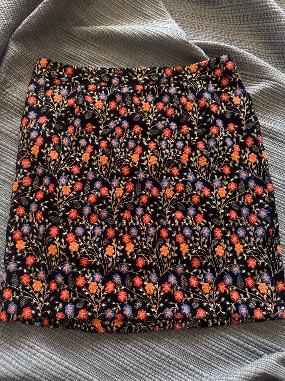 Endless Rose Black Mini Skirt with Orange and Blue Floral Embroidery